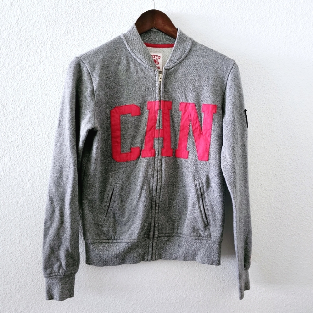 Roots Canada gray full zip-up sweatshirt size XS fleece lined